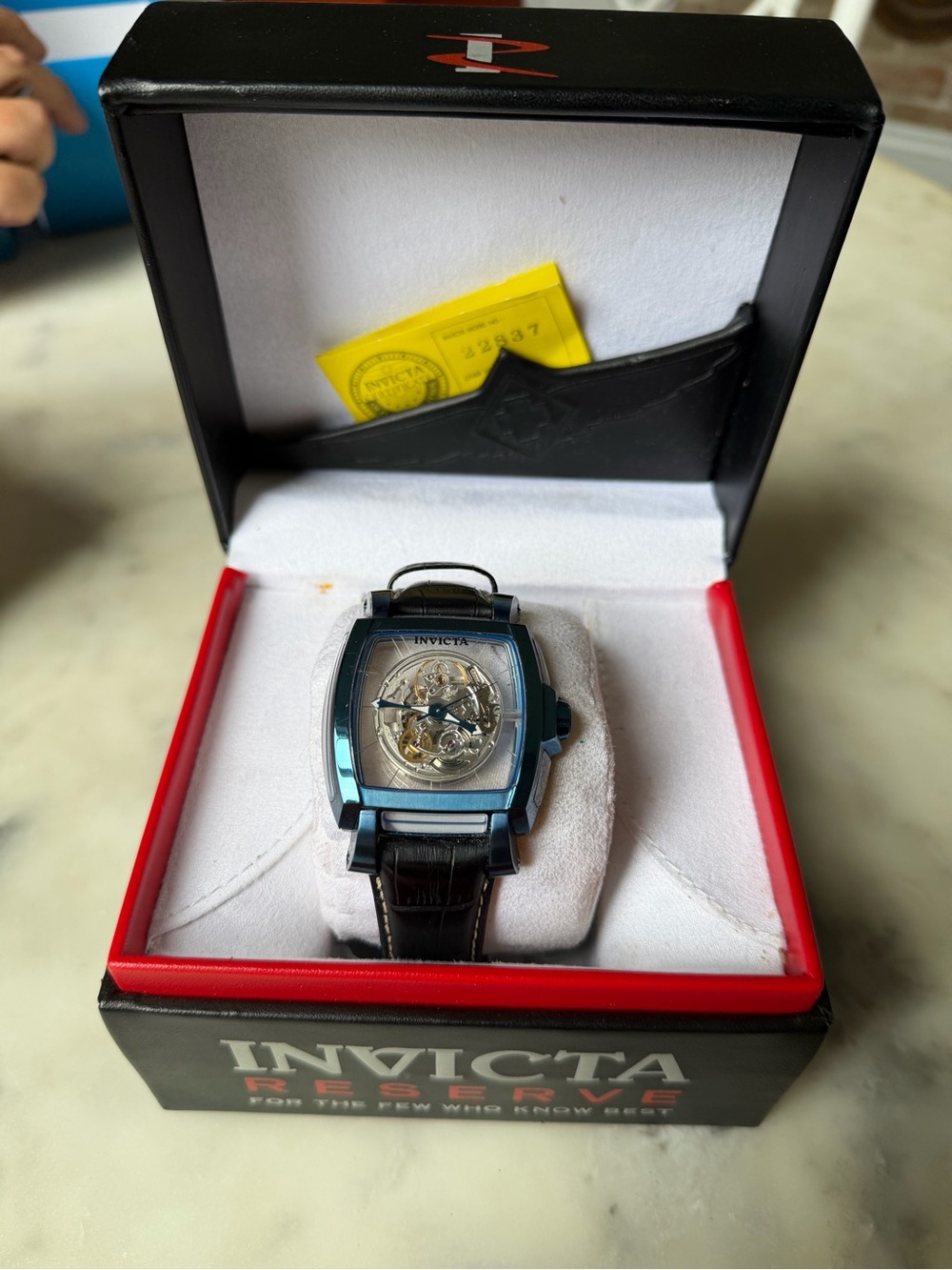 Invicta Men's Blue-Tone Skeleton Dial Automatic Watch with Black Leather Strap - Picture 2 of 10